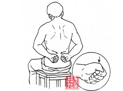 Auto-massage de la région de Shen shu (V23) pour prévenir des lombalgies.